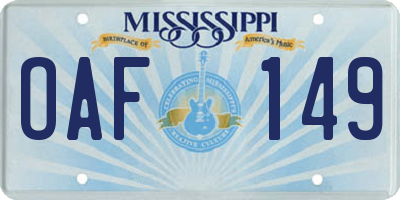 MS license plate OAF149