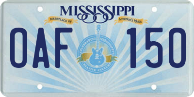 MS license plate OAF150