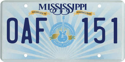 MS license plate OAF151
