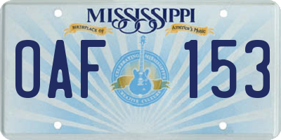 MS license plate OAF153