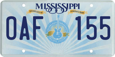 MS license plate OAF155