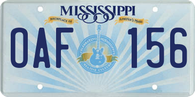 MS license plate OAF156