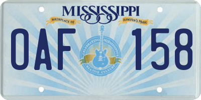 MS license plate OAF158