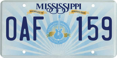 MS license plate OAF159