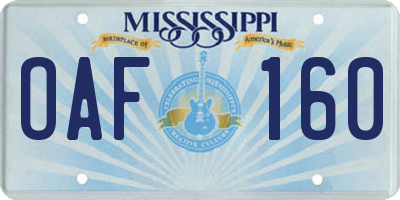 MS license plate OAF160
