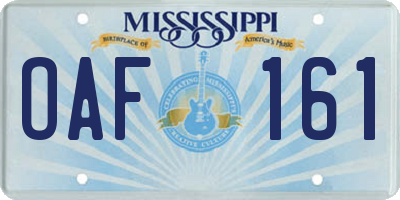 MS license plate OAF161