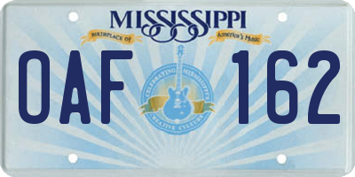 MS license plate OAF162