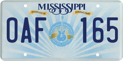 MS license plate OAF165