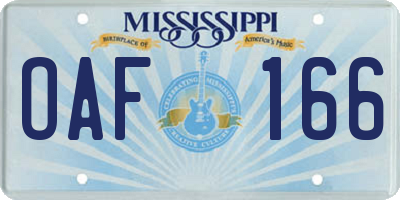 MS license plate OAF166