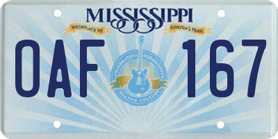 MS license plate OAF167