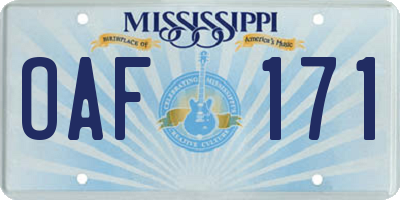 MS license plate OAF171