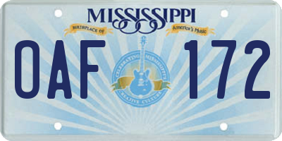 MS license plate OAF172