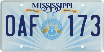 MS license plate OAF173