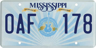 MS license plate OAF178