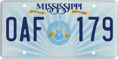 MS license plate OAF179