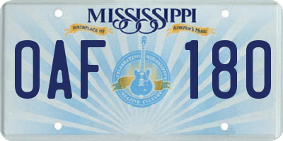 MS license plate OAF180
