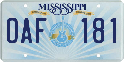 MS license plate OAF181