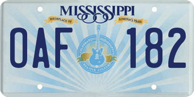 MS license plate OAF182