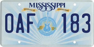 MS license plate OAF183