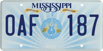 MS license plate OAF187