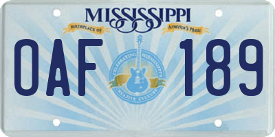 MS license plate OAF189