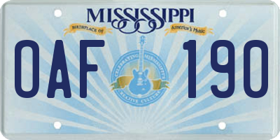 MS license plate OAF190