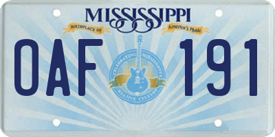 MS license plate OAF191
