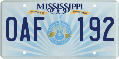 MS license plate OAF192