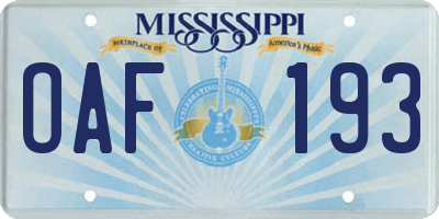 MS license plate OAF193