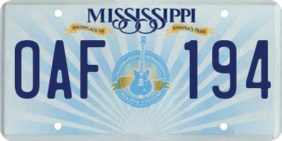 MS license plate OAF194