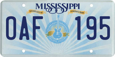 MS license plate OAF195