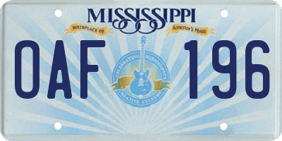 MS license plate OAF196