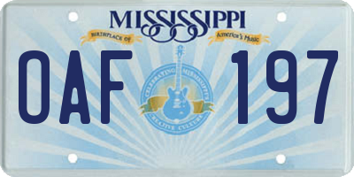 MS license plate OAF197