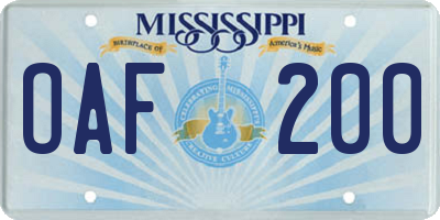MS license plate OAF200