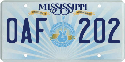 MS license plate OAF202
