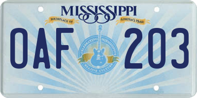 MS license plate OAF203