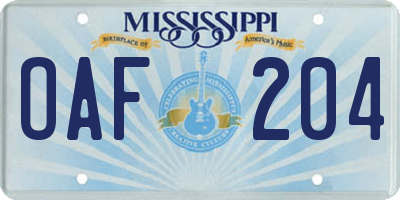 MS license plate OAF204