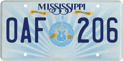 MS license plate OAF206