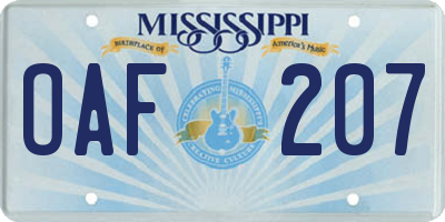 MS license plate OAF207