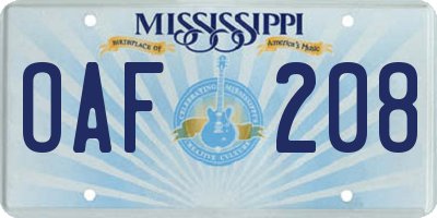 MS license plate OAF208