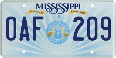 MS license plate OAF209