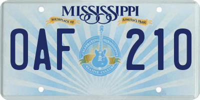 MS license plate OAF210