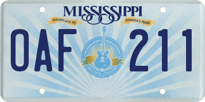 MS license plate OAF211