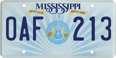 MS license plate OAF213