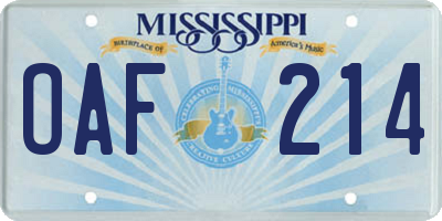MS license plate OAF214