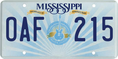 MS license plate OAF215