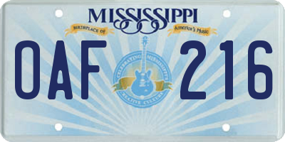 MS license plate OAF216