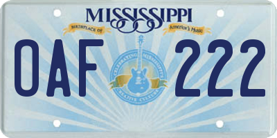 MS license plate OAF222