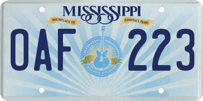 MS license plate OAF223