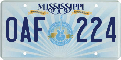 MS license plate OAF224